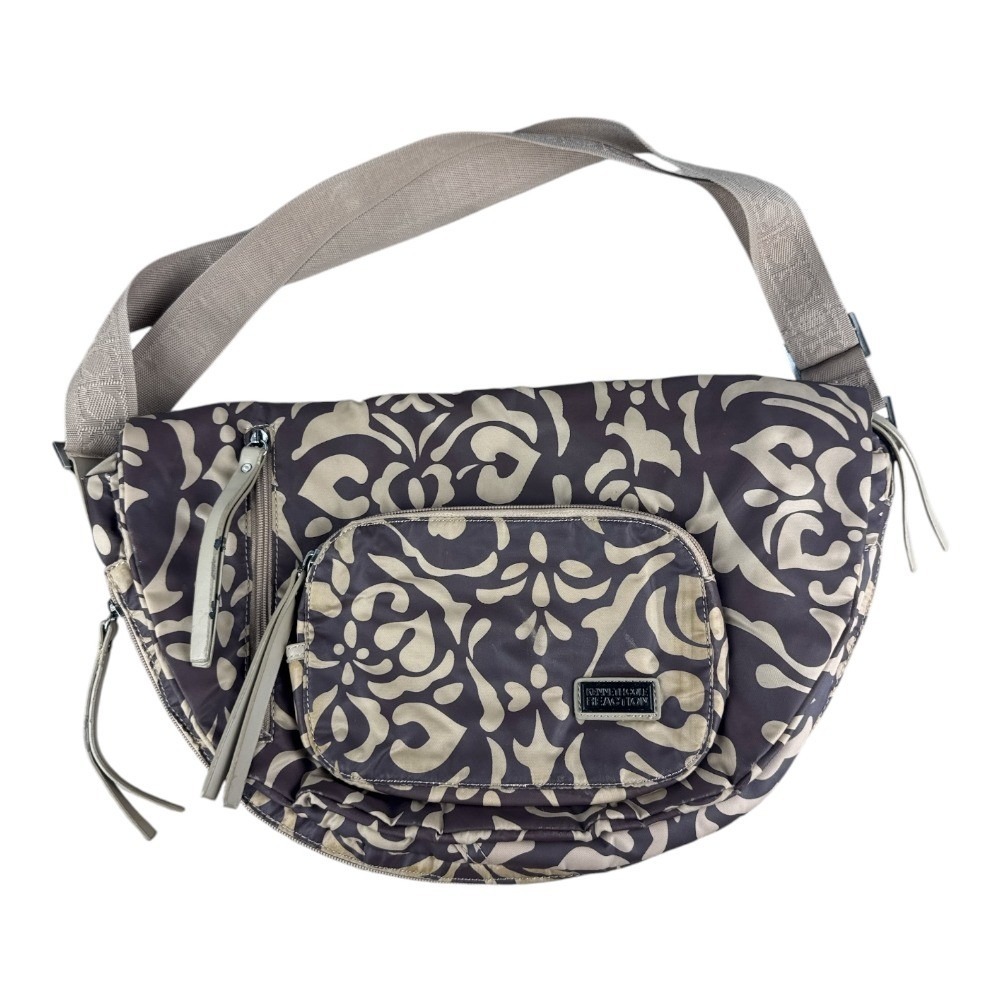 Kenneth Cole Reaction Flap Crossbody Bag Brown Baroque Print Expandable Travel